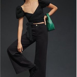 Anthropologie Pilcro High-Rise Wide-Leg Trousers Pants 27 Black $148 EUC